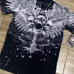 Affliction Black and White Skull Wing Tee